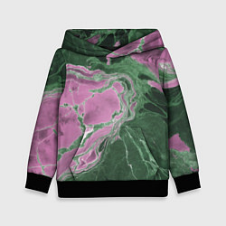 Толстовка-худи детская Мрамор темно-зеленый с розовым, цвет: 3D-черный