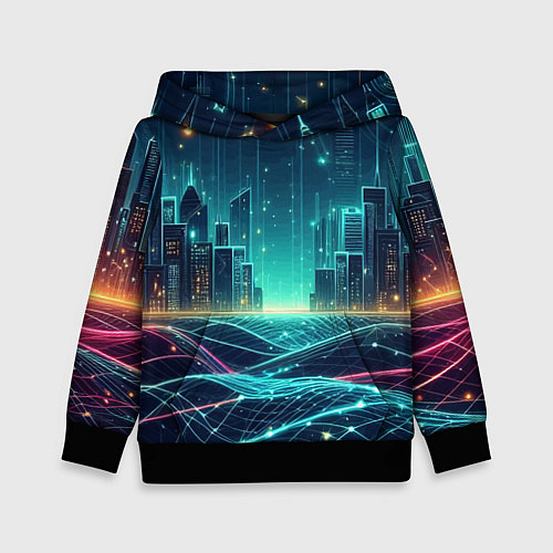 Детская толстовка Metropolis - vaporwave neon glow / 3D-Черный – фото 1