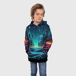 Толстовка-худи детская Metropolis - vaporwave neon glow, цвет: 3D-черный — фото 2