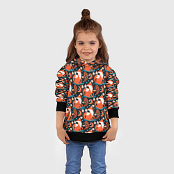 Толстовка-худи детская Разноцветный орнамент лисы паттерном, цвет: 3D-черный — фото 2