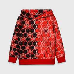 Детская толстовка Техно-киберпанк шестиугольники красный и чёрный с