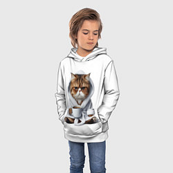 Толстовка-худи детская Котик в халате и кофе, цвет: 3D-белый — фото 2