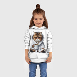 Толстовка-худи детская Котик в халате и кофе, цвет: 3D-белый — фото 2