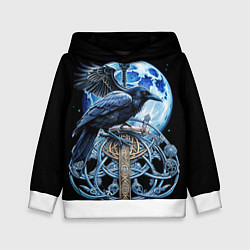 Толстовка-худи детская Черный ворон - сакральные славянские символы, цвет: 3D-белый