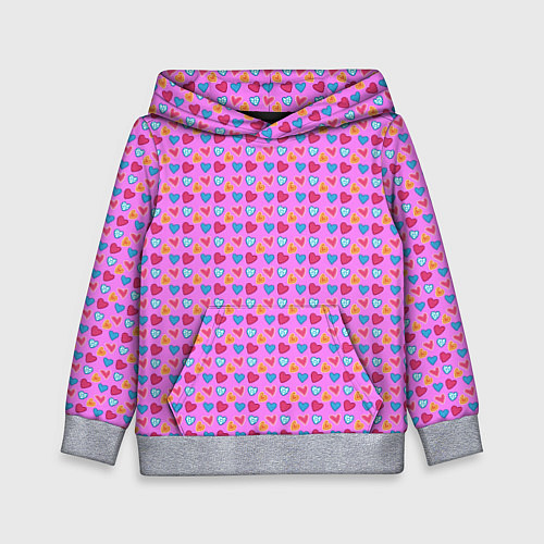 Детская толстовка Розовый паттерн с разноцветными сердечками / 3D-Меланж – фото 1