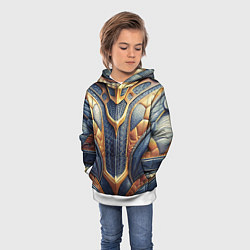 Толстовка-худи детская Темная кожаная броня с желтой оплеткой, цвет: 3D-белый — фото 2