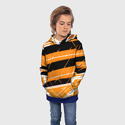 Толстовка-худи детская Чёрно-белые полосы на оранжевом фоне, цвет: 3D-синий — фото 2