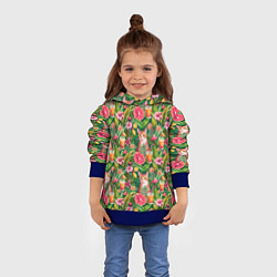 Толстовка-худи детская Летний котик с коктейлем в тропических цветах, цвет: 3D-синий — фото 2