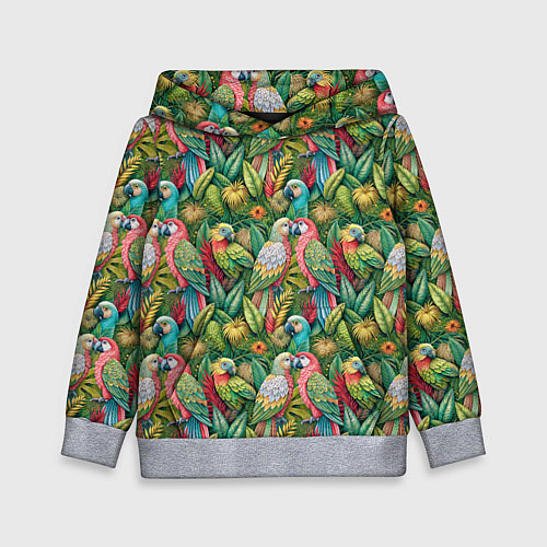 Детская толстовка Влюбленные попугаи в листьях / 3D-Меланж – фото 1
