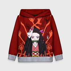 Толстовка-худи детская Незуко камадо на фоне демонических рук, цвет: 3D-меланж