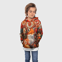Толстовка-худи детская Умилительный лисёнок в цветах, цвет: 3D-белый — фото 2