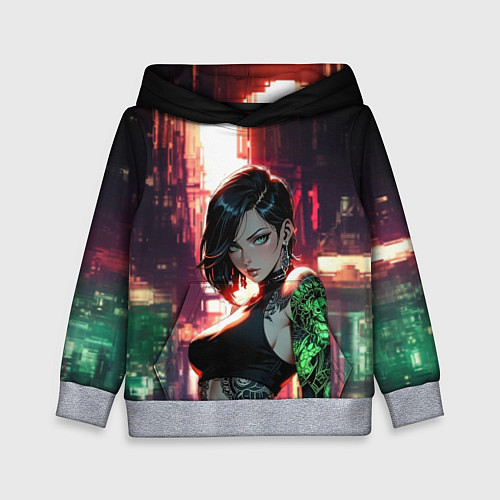 Детская толстовка Девушка с неоновой татуировкой / 3D-Меланж – фото 1