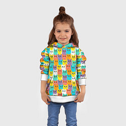 Толстовка-худи детская Разноцветные узорчатые котята, цвет: 3D-белый — фото 2
