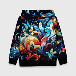 Толстовка-худи детская Бабочки и цветы в ночи - фантазия, цвет: 3D-черный
