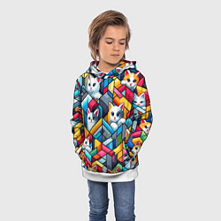 Толстовка-худи детская Геометрический паттерн с котятами - нейросеть, цвет: 3D-белый — фото 2
