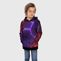Толстовка-худи детская Красно-фиолетовые неоновые плиты в разломе, цвет: 3D-черный — фото 2