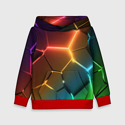 Толстовка-худи детская Радужные неоновые плиты в разломе, цвет: 3D-красный