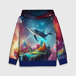 Толстовка-худи детская Космический кит - нейросеть, цвет: 3D-синий