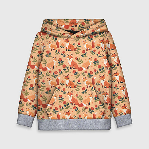 Детская толстовка Лисята в розах / 3D-Меланж – фото 1