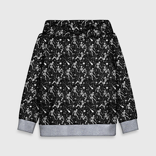 Детская толстовка Скетч с изображением скелетов на черном фоне / 3D-Меланж – фото 1
