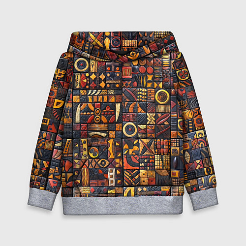 Детская толстовка Африканский орнамент - резьба по дереву / 3D-Меланж – фото 1
