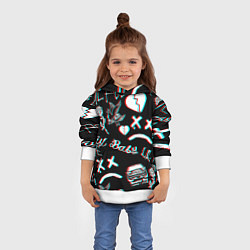 Толстовка-худи детская Lil Peep logo glitch, цвет: 3D-белый — фото 2