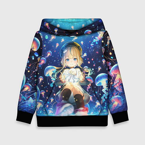 Детская толстовка Джели - медуза не умеет плавать в ночи / 3D-Черный – фото 1