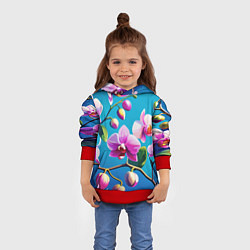 Толстовка-худи детская Орхидея цветы паттерн, цвет: 3D-красный — фото 2