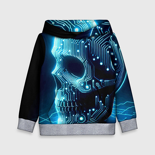 Детская толстовка Cyber neon skull - ai art с дорожками на плате / 3D-Меланж – фото 1