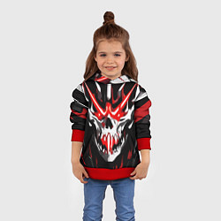 Толстовка-худи детская Абстрактный белый череп и красные полосы, цвет: 3D-красный — фото 2