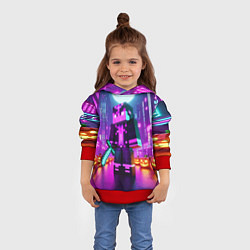 Толстовка-худи детская Чувак с мечом в неоновом городе - Майнкрафт, цвет: 3D-красный — фото 2