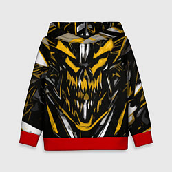 Толстовка-худи детская Жёлто-белое абстрактное лицо на чёрном фоне, цвет: 3D-красный