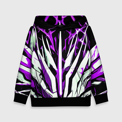 Детская толстовка Чёрный фон, фиолетово-белая абстракция / 3D-Черный – фото 1