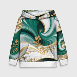 Толстовка-худи детская Зеленые волны и золотые веточки, цвет: 3D-белый