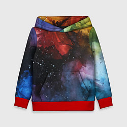 Толстовка-худи детская Акварельная цветная абстракция, цвет: 3D-красный