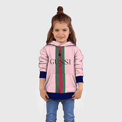 Толстовка-худи детская Гусси - зелено-красная полоса на розовом фоне, цвет: 3D-синий — фото 2