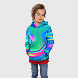 Толстовка-худи детская Неоновые голографические краски - светло-голубоват, цвет: 3D-красный — фото 2
