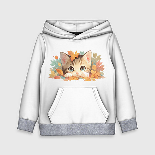 Детская толстовка Котёнок в листьях / 3D-Меланж – фото 1