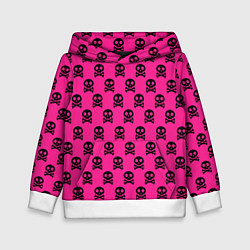 Толстовка-худи детская Эмо череп паттерн - кислотный неон, цвет: 3D-белый