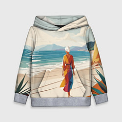 Толстовка-худи детская Летний пейзаж с женщиной на пляже, цвет: 3D-меланж