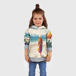 Толстовка-худи детская Летний пейзаж с женщиной на пляже, цвет: 3D-меланж — фото 2