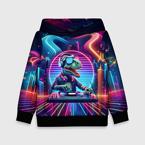 Детская толстовка Dino DJ - neon glow / 3D-Черный – фото 1