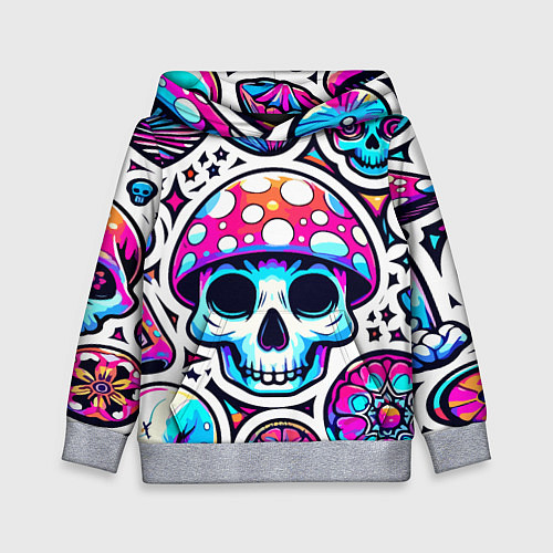 Детская толстовка Череп в мухоморной шляпе - нейроарт / 3D-Меланж – фото 1