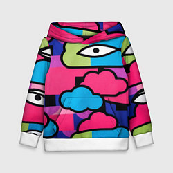 Толстовка-худи детская Глаза облака абстракция, цвет: 3D-белый