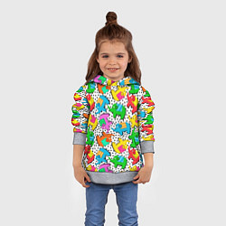Толстовка-худи детская Нашивки слоники паттерн, цвет: 3D-меланж — фото 2