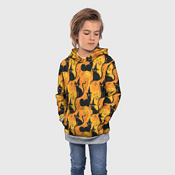 Толстовка-худи детская Кошки в шляпах - паттерн, цвет: 3D-меланж — фото 2