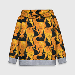 Толстовка-худи детская Кошки в шляпах - паттерн, цвет: 3D-меланж