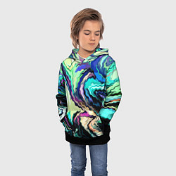 Толстовка-худи детская Абстракция смесь красок сине-зелёный, цвет: 3D-черный — фото 2
