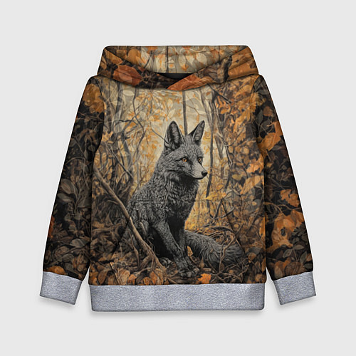 Детская толстовка Серый лис в осенней чаще / 3D-Меланж – фото 1