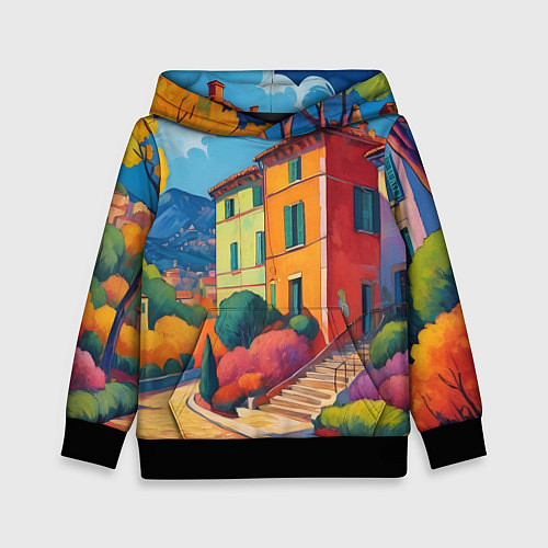 Детская толстовка Живопись яркие домики фовизм / 3D-Черный – фото 1